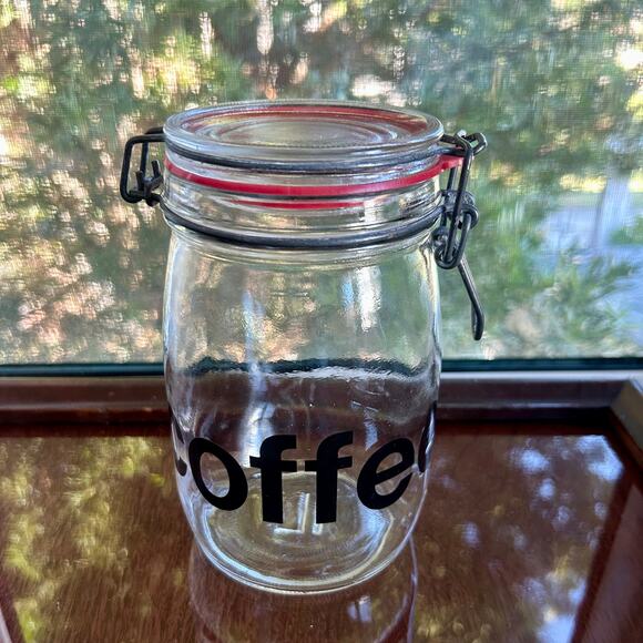 Vintage Glass Coffee Canister – Clamp Lid Jar with Red Seal – 7” Tall - Picture 4 of 10
